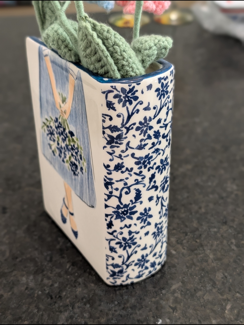 Handmade Crocheted Flower Bouquet With Book Vase - Picture 4 of 6
